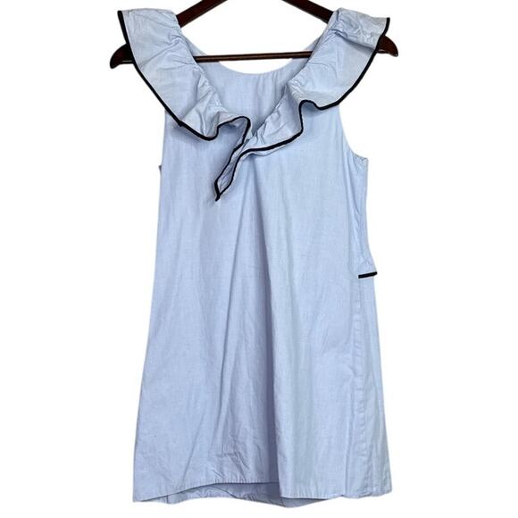 Zara Trafaluc Sleeveless Ruffle Cotton Mini Dress Side Zip Up XS Light Blue - Picture 11 of 15